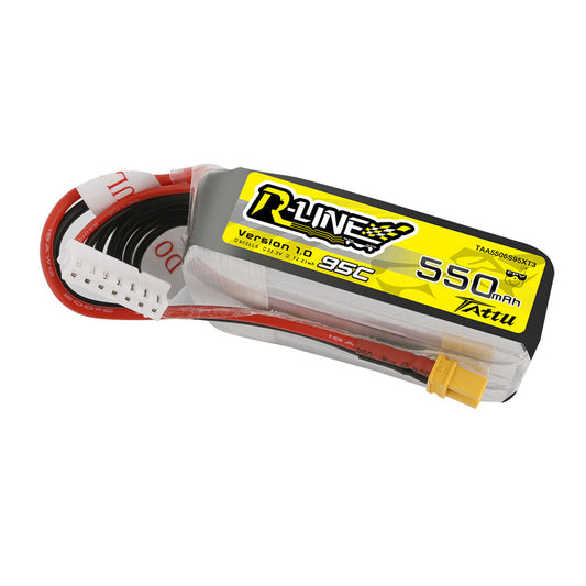 Tattu R-Line 550mAh 6S 22.2V 95C LiPo battery pack with XT30 lead and 6-pin balance connector