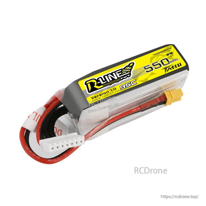 Tattu R-Line 550mAh 6S 22.2V 95C LiPo battery pack with XT30-style plug and 6S balance connector