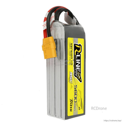 Tattu R-Line 8S 5600mAh LiPo battery pack with yellow XT90-S connector and wired leads