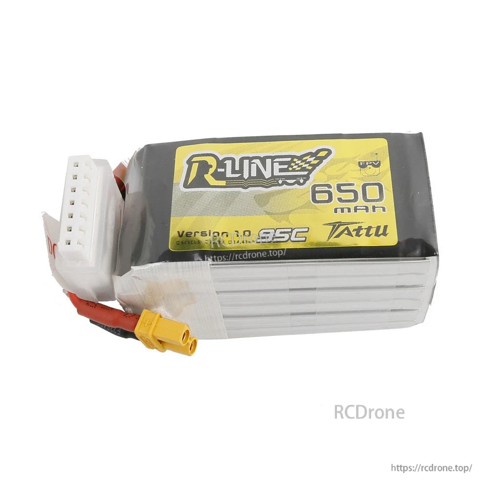 Tattu R-Line 650mAh 6S 22.2V 95C LiPo Battery, Tattu R-Line 650mAh 6S 95C LiPo battery pack with XT30 power lead and 6S balance connector