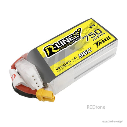 Tattu R-Line 750mAh 3S 11.1V 95C LiPo battery pack with XT30-style yellow plug and 3-cell balance lead