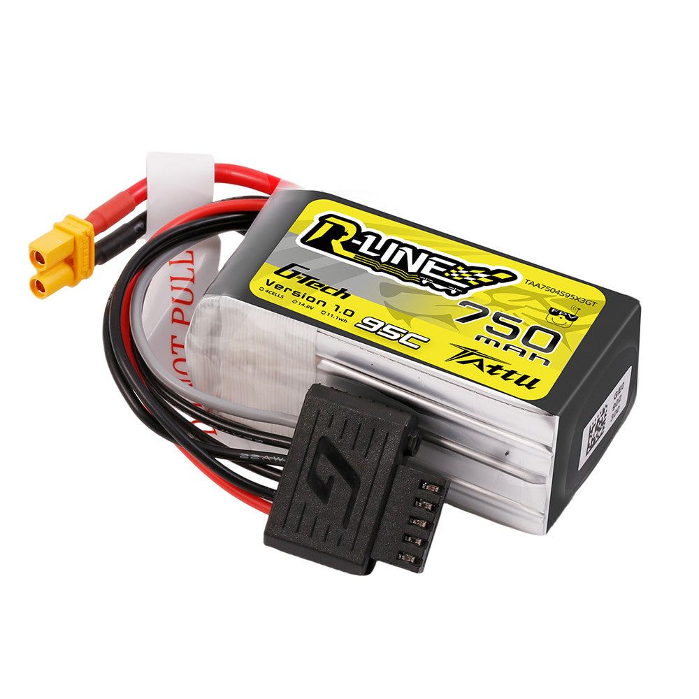 Tattu R-Line 750mAh 4S 95C LiPo battery pack with XT30U-F power lead and balance connector