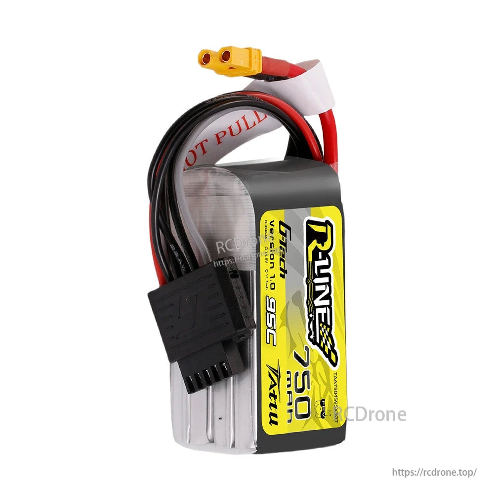 Tattu R-Line 750mAh 95C LiPo battery pack with XT30 plug, balance lead, and G-Tech label
