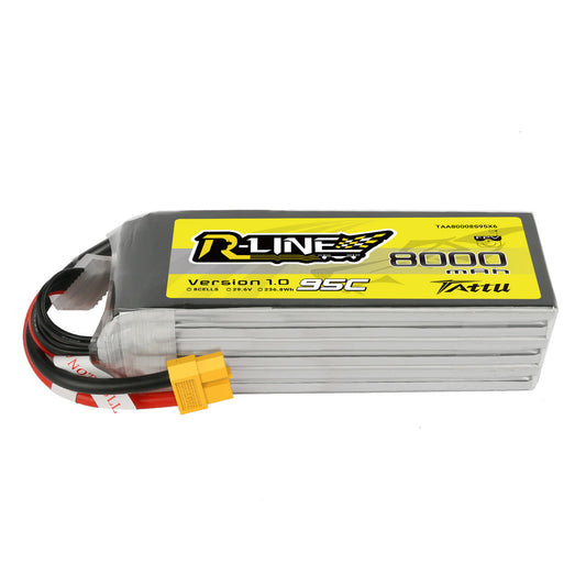 Tattu R-Line 8000mAh 8S 29.6V LiPo battery pack with yellow XT60 connector and 95C label