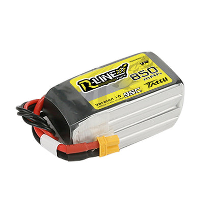 Tattu R-Line 850mAh 4S 14.8V 95C LiPo Battery, Tattu R-Line 850mAh 4S LiPo battery pack with 95C label and yellow XT30 plug lead