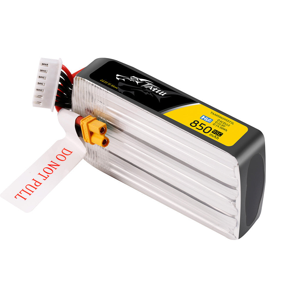 Tattu R-Line 850mAh 6S 22.8V 95C HV LiPo Battery, Tattu R-Line 850mAh 6S HV LiPo long pack with XT30 power plug and JST-XHR 7-pin balance connector