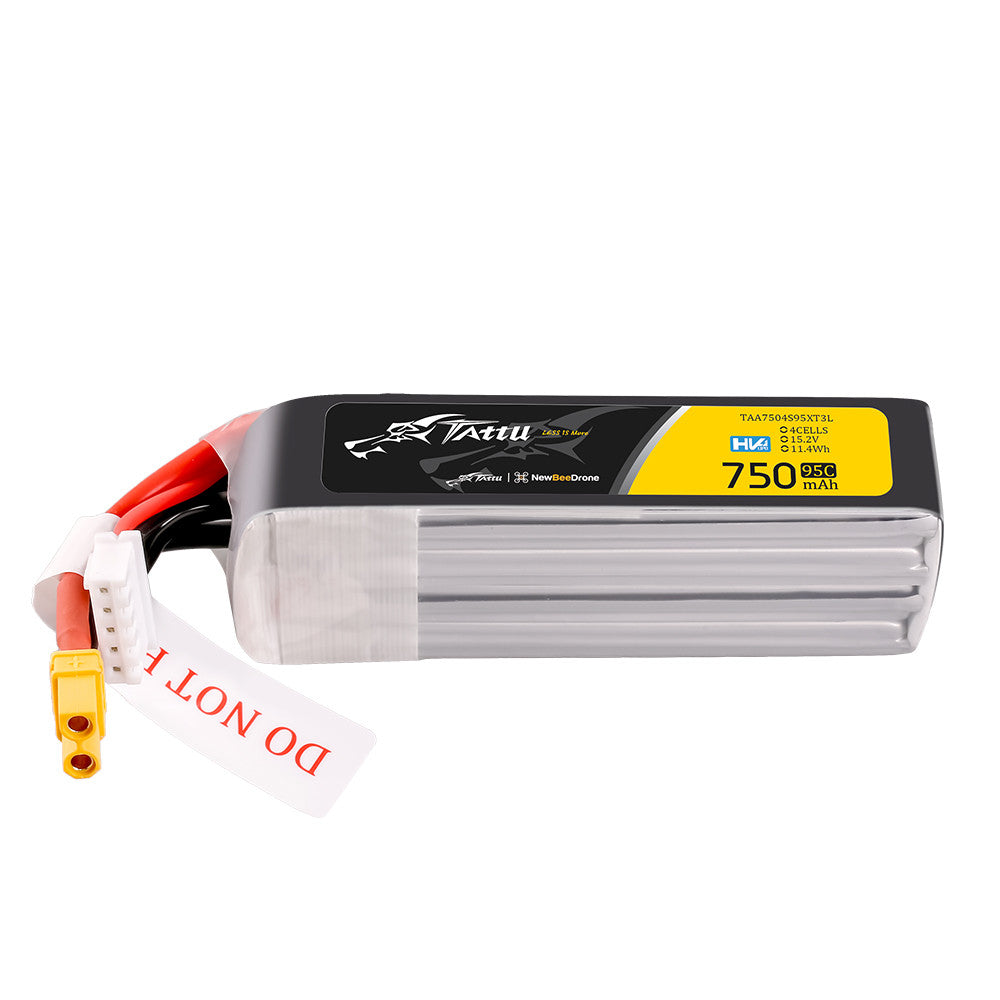 Tattu R-Line HV 750mAh 4S 15.2V 95C LiPo Battery, Tattu R-Line HV 4S 750mAh LiPo battery (15.2V, 95C) with XT30-style plug and balance lead