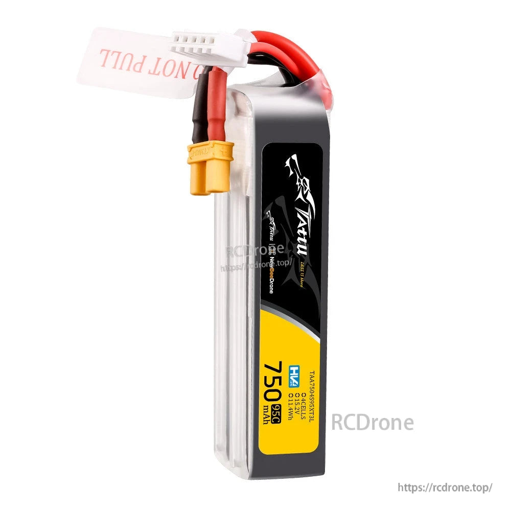 Tattu R-Line HV 750mAh 4S 15.2V 95C LiPo battery with XT30 power plug and balance connector