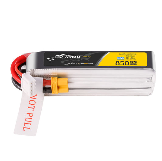 Tattu R-Line HV LiPo Battery, Tattu R-Line HV 3S LiPo battery 850mAh 95C with XT30 power lead and 3-pin balance connector pull tab