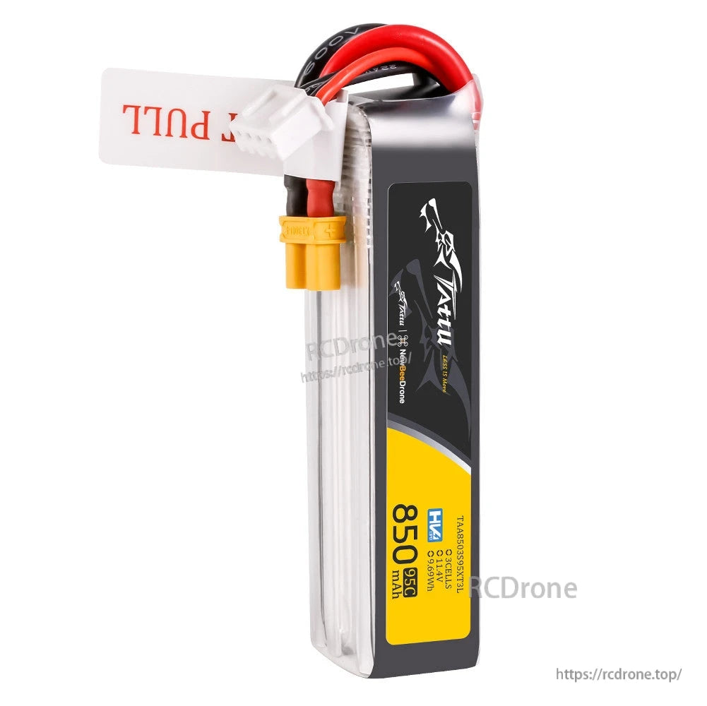 Tattu R-Line HV LiPo Battery, Tattu R-Line HV 3S LiPo battery pack 850mAh 95C with XT30 lead and white balance connector