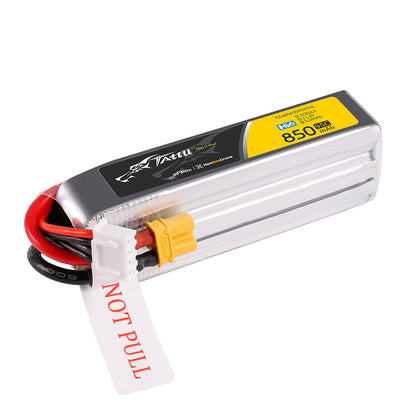 Tattu R-Line HV LiPo Battery, Tattu R-Line HV 2S 850mAh 95C LiPo battery pack with XT30 connector and balance lead pull tab