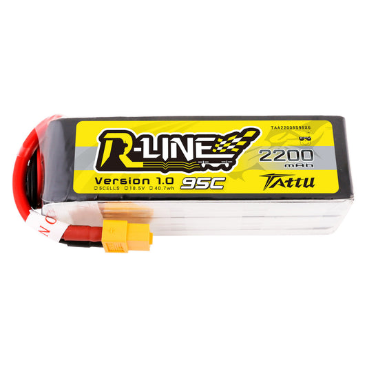 Tattu R-Line LiPo battery pack 2200mAh 5S 18.5V 95C with XT60 connector and lead wires