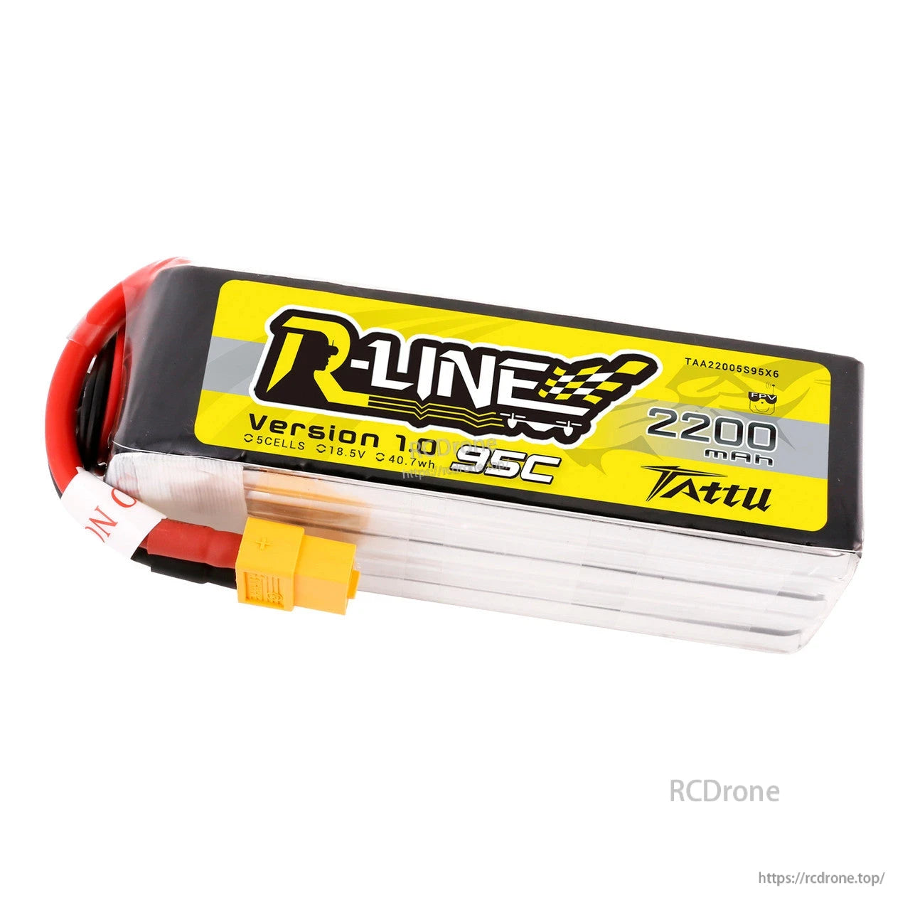 Tattu R-Line LiPo Battery, Tattu R-Line 2200mAh 5S 95C LiPo battery pack with XT60 connector and balance lead