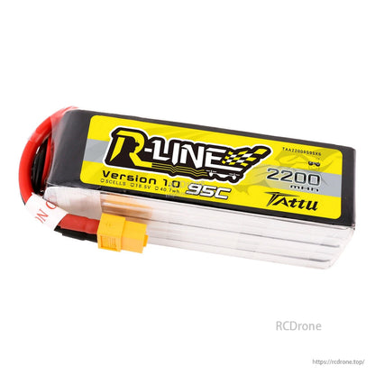Tattu R-Line LiPo Battery, Tattu R-Line 2200mAh 5S 95C LiPo battery pack with XT60 connector and balance lead