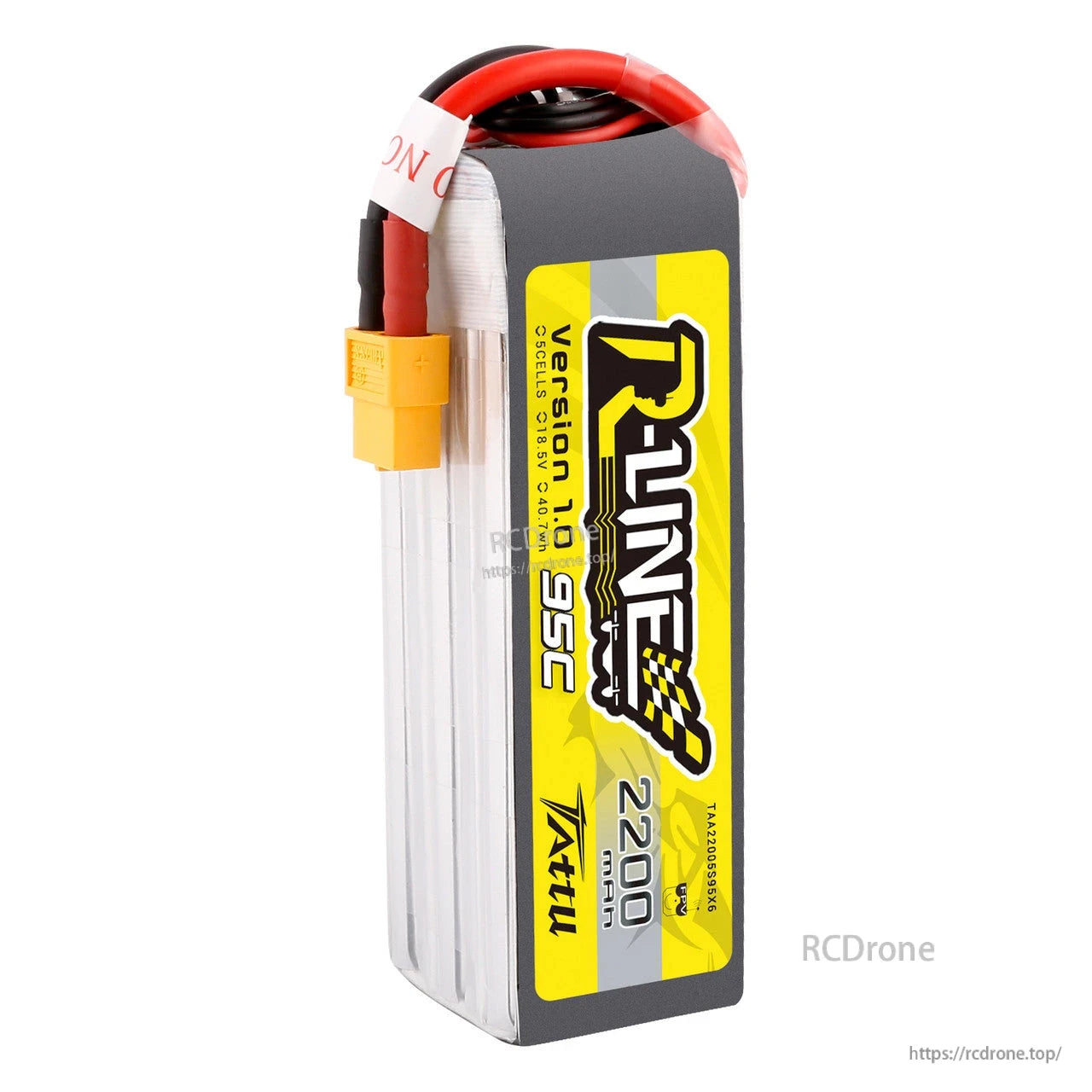 Tattu R-Line LiPo battery pack, 5S 2200mAh 95C Version 1.0 with yellow XT60-style plug and leads