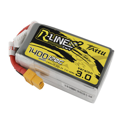 Tattu R-Line Version 3.0 1400mAh 6S 22.2V LiPo battery pack with XT60 connector and balance lead