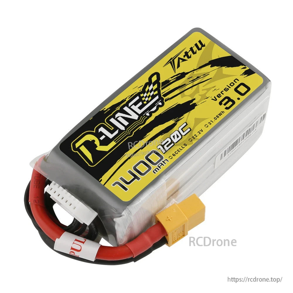 Tattu R-Line V3.0 1400mAh 6S 22.2V 120C LiPo battery pack with XT60 lead and JST-XHR balance plug