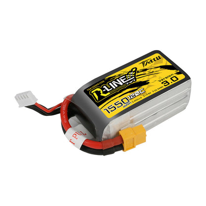 Tattu R-Line V3.0 1550mAh 4S LiPo battery pack with XT60 power lead and JST-XHR balance connector