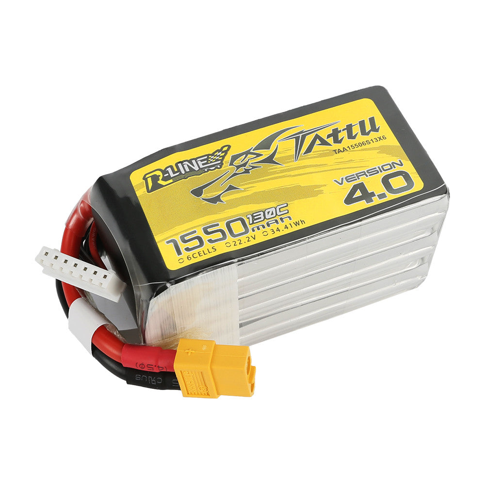 Tattu R-Line V4 LiPo Battery, Tattu R-Line V4 1550mAh 6S 22.2V LiPo battery pack with XT60 lead and balance connector
