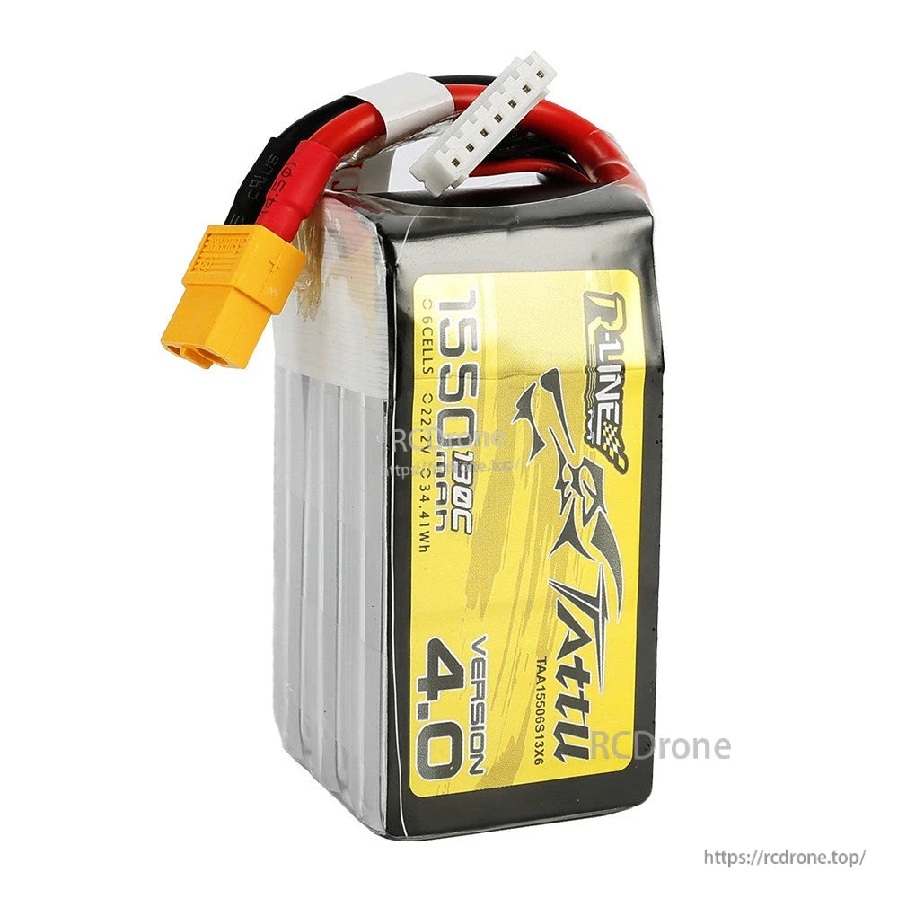 Tattu R-Line V4 LiPo Battery, Tattu R-Line V4 6S 1550mAh LiPo battery with XT60 power lead and white balance connector (22.2V 130C)