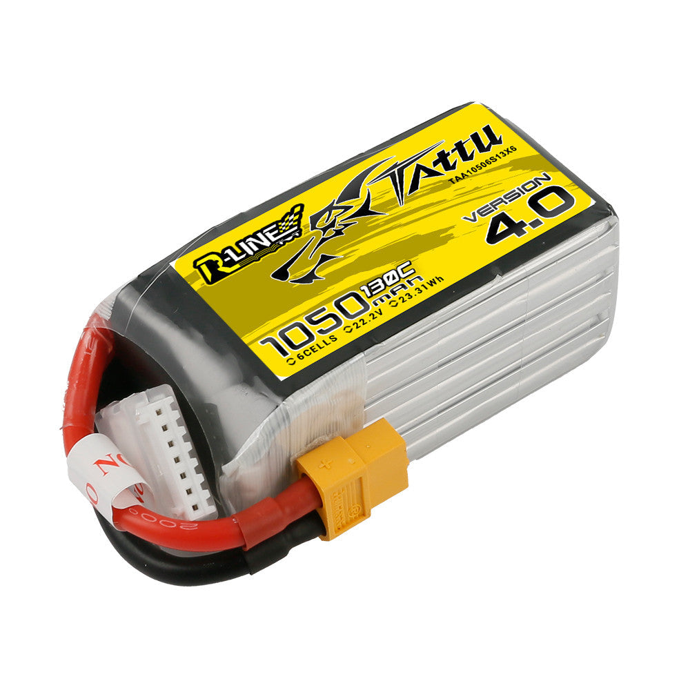 Tattu R-Line V4.0 1050mAh 6S 22.2V 130C LiPo battery pack with XT60 lead and JST-XH balance plug