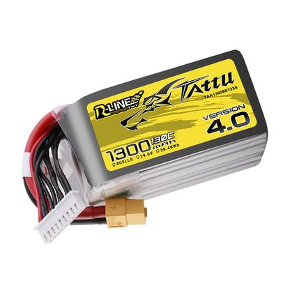 Tattu R-Line Version 4.0 1300mAh 8S 29.6V 130C LiPo battery pack with XT60 and 9-pin balance lead