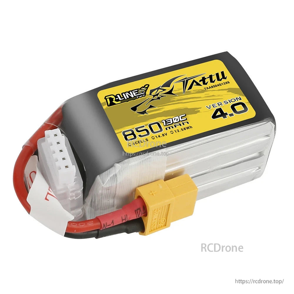 Tattu R-Line Version 4.0 850mAh 4S 14.8V LiPo battery pack with XT60 connector and JST-XHR balance lead