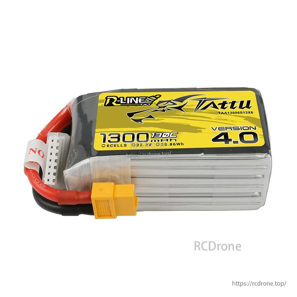Tattu R-Line V4.0 LiPo Battery, Tattu R-Line V4.0 1300mAh 6S 22.2V LiPo battery pack with XT60 connector and balance lead