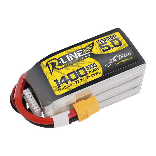 Tattu R-Line V5 1400mAh 6S 22.2V LiPo battery pack with XT60 connector and JST-XHR balance lead
