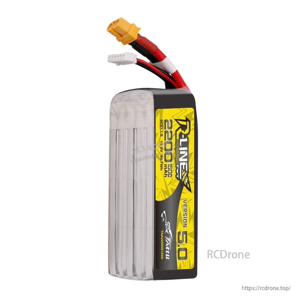 Tattu R-Line V5.0 5S 2200mAh 150C LiPo battery pack with XT60 connector and 6-pin balance lead