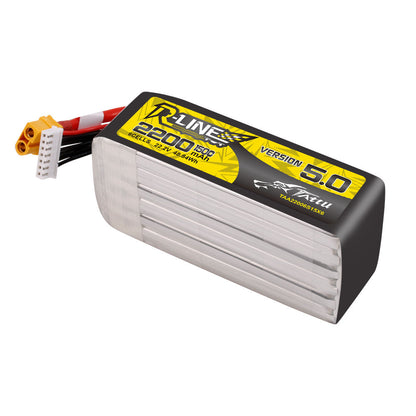 Tattu R-Line V5.0 2200mAh 6S 22.2V LiPo battery pack with XT60 lead and JST-XHR balance connector