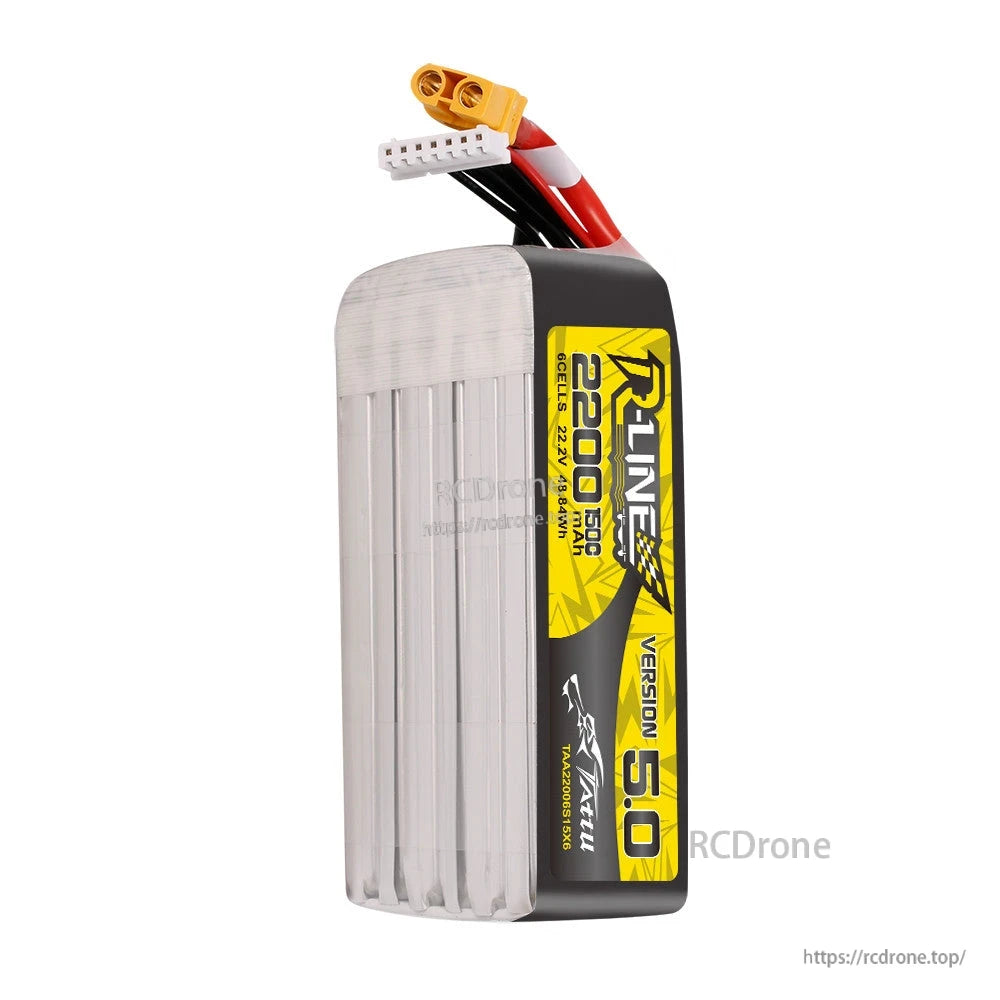 Tattu R-Line V5.0 6S 2200mAh LiPo battery pack with XT60 plug and 7-pin balance lead (22.2V, 150C)