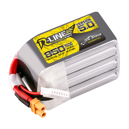 Tattu R-Line Version 5.0 850mAh 6S 22.2V LiPo battery pack with XT30-style plug and 7-pin balance lead