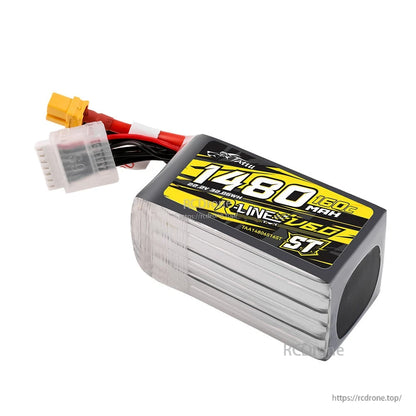Tattu R-Line V6 6S 1480mAh LiPo battery pack with XT60 main lead and JST-XHR balance connector