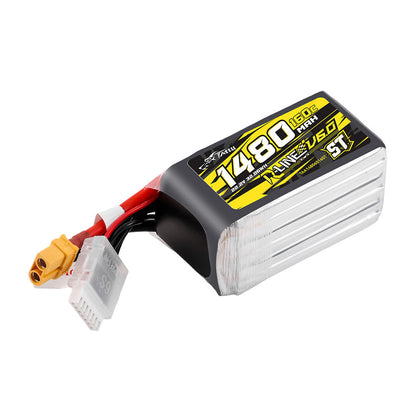 Tattu R-Line V6 1480mAh 6S 22.2V LiPo battery pack with XT60 main lead and JST-XHR balance plug
