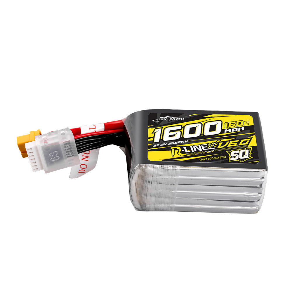 Tattu R-Line V6 1600mAh 6S 22.2V LiPo battery pack with XT60 plug and 6S balance lead