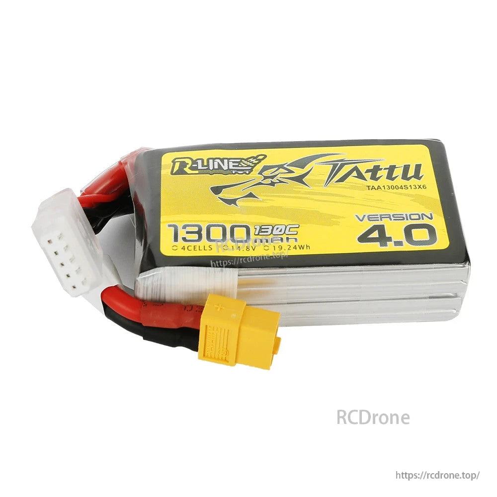 Tattu R-Line Version 4.0 1300mAh 4S 14.8V 130C LiPo battery pack with XT60 and JST-XHR balance plug