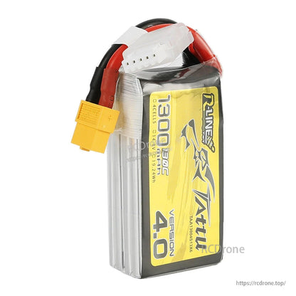 Tattu R-Line 4.0 1300mAh 4S LiPo battery pack with XT60 main lead and white JST-XHR balance connector