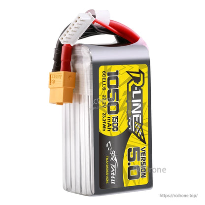 Tattu R-Line Version 5.0 6S 1050mAh 150C LiPo battery pack with XT60 plug and 6S balance lead