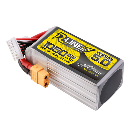 Tattu R-Line V5.0 1050mAh 6S 22.2V LiPo battery pack with XT60 plug and 6S balance lead