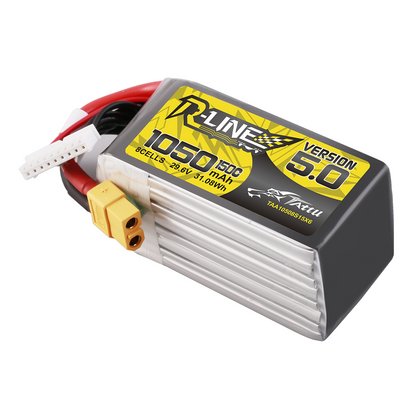 Tattu R-Line Version 5.0 1050mAh 8S 29.6V LiPo battery pack with XT60 lead and balance connector