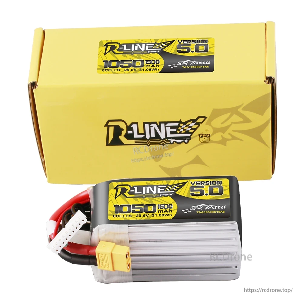 Tattu R-Line Version 5.0 1050mAh 8S 29.6V 150C LiPo battery pack with XT60 and JST balance lead