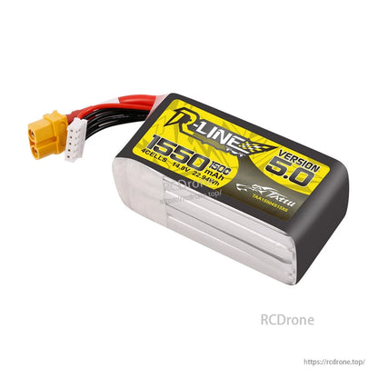 Tattu R-Line V5.0 1550mAh 4S 14.8V LiPo battery pack with XT60 connector and balance lead
