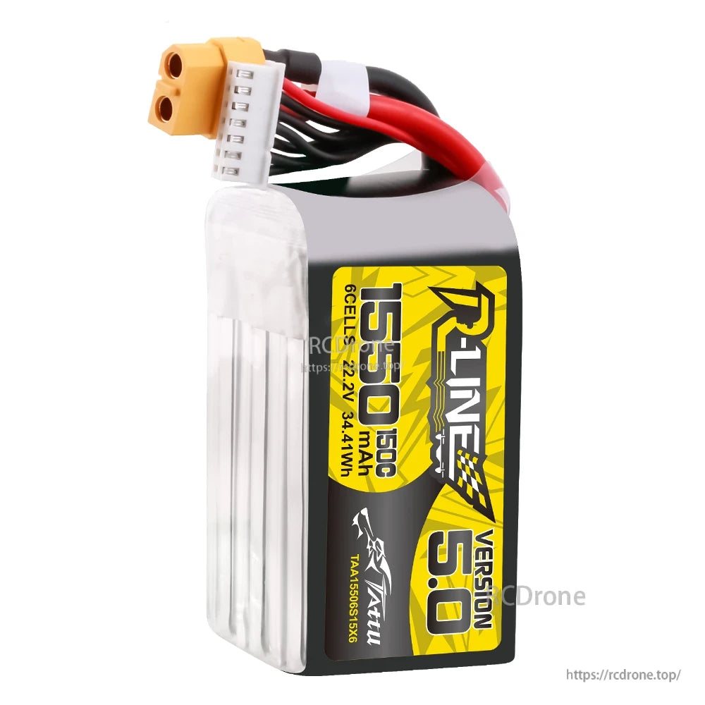 Tattu R-Line Version 5.0 1550mAh 6S 22.2V 150C LiPo battery pack with XT60 lead and JST-XHR balance plug