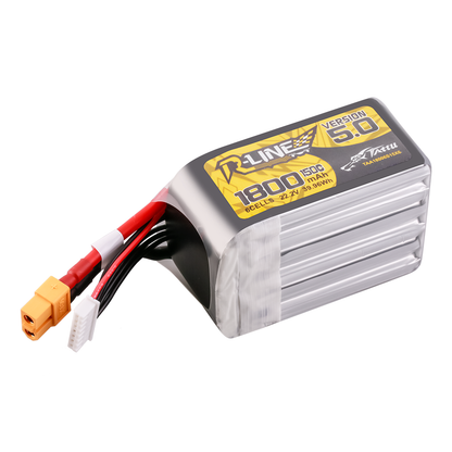 Tattu R-Line Version 5.0 LiPo Battery, Tattu R-Line Version 5.0 6S 1800mAh 150C LiPo battery pack with XT60 main plug and balance lead