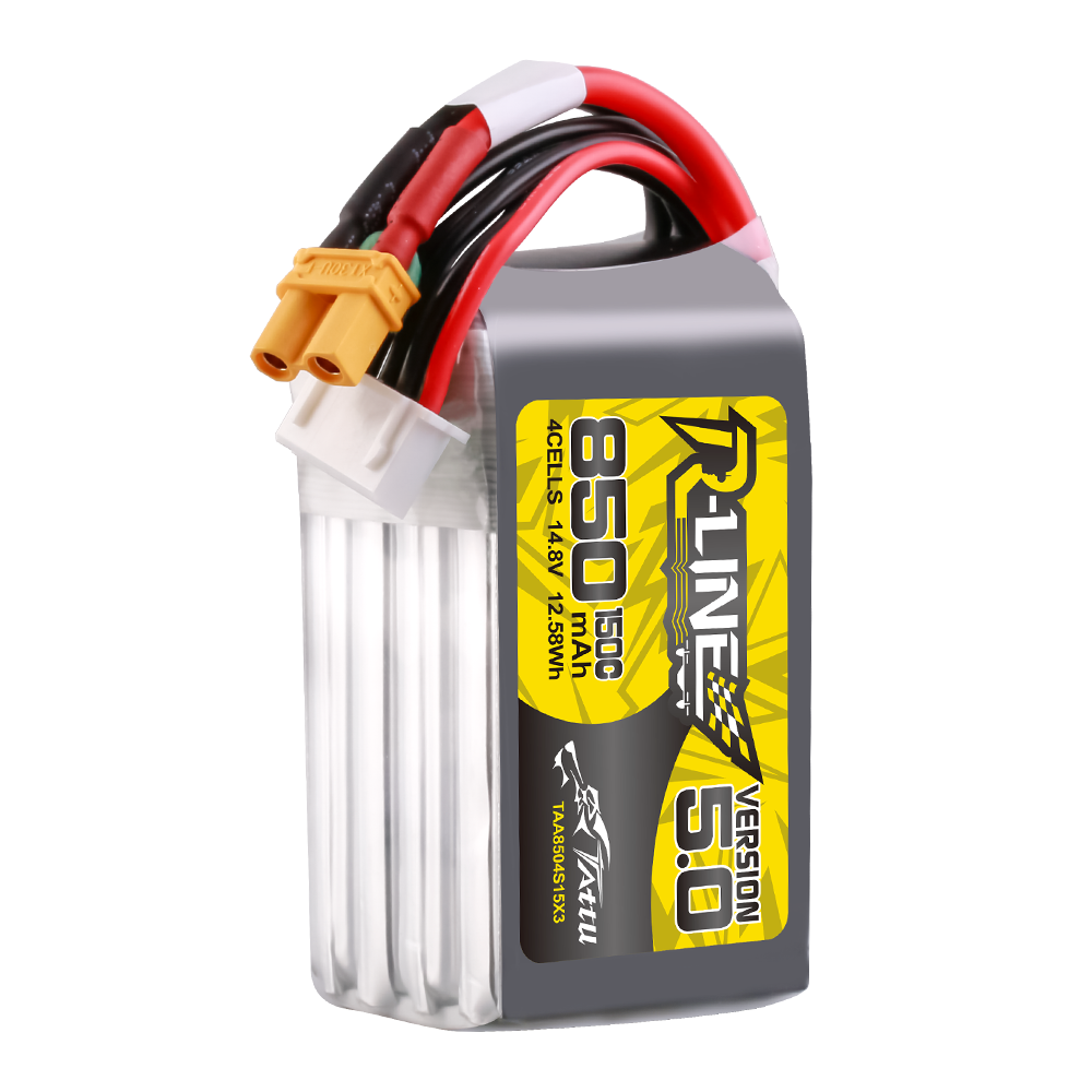 Tattu R-Line Version 5.0 LiPo Battery, Tattu R-Line Version 5.0 4S 850mAh LiPo battery with XT30 connector and balance lead (150C, 14.8V)