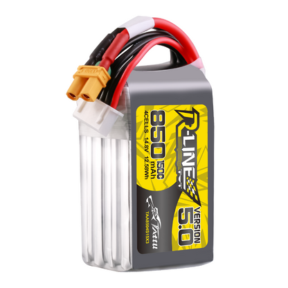 Tattu R-Line Version 5.0 LiPo Battery, Tattu R-Line Version 5.0 4S 850mAh LiPo battery with XT30 connector and balance lead (150C, 14.8V)