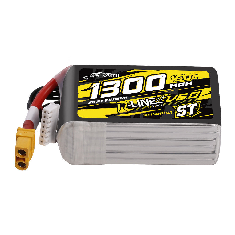 Tattu R-Line V6.0 1300mAh 6S 22.2V LiPo battery pack with XT60U-F connector and balance lead