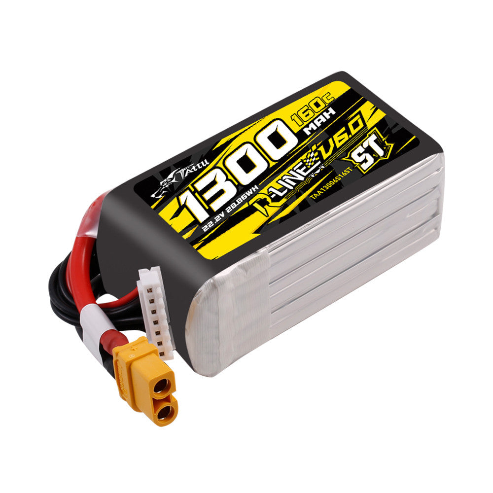 Tattu R-Line V6.0 1300mAh LiPo battery pack with XT60 connector and white balance plug
