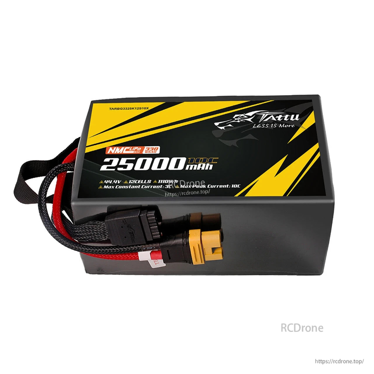 Tattu 25000mAh 12S1P NMC LiPo battery, 44.4V, 10C peak, 3C continuous, 330Wh/kg, AS150U-F plug, high energy density for professional drones.
